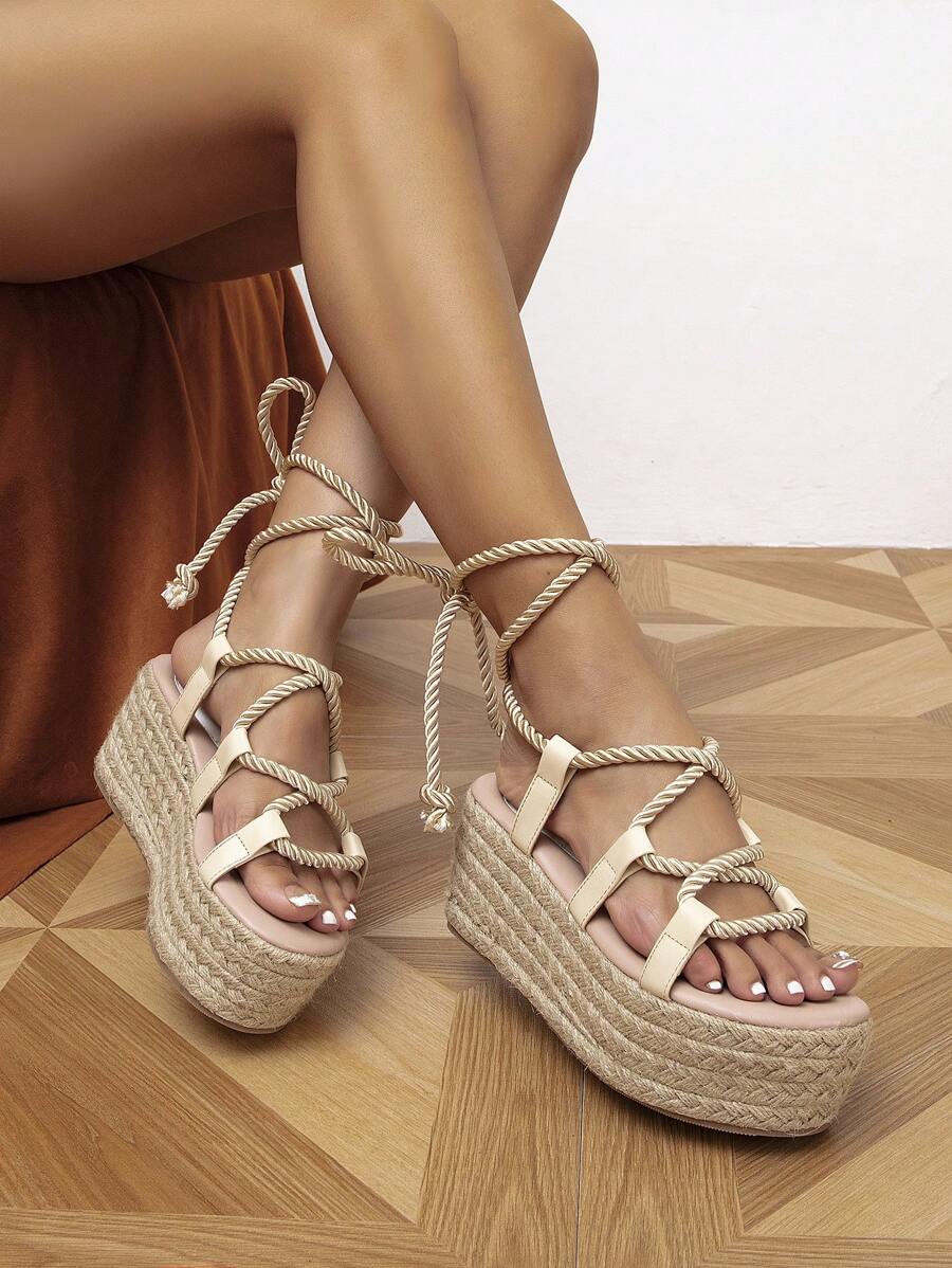 女士时尚户外厚底坡跟凉鞋，春夏穿搭 - 金色 - 查看 1