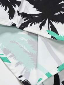 Manfinity Men Plus Coconut Tree Print Shirt & Drawstring Waist Shorts Without Tee - Multicolor - View 5