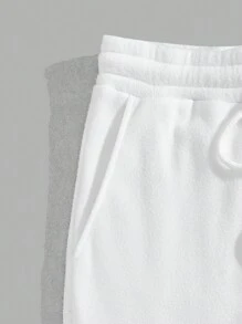 Manfinity RebelGame Hombres Pantalones deportivos con estampado de letra de cintura con cordón - Blanco - Ver 3