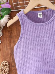 SHEIN Vestido De Tanque Juvenil Con Cordón Delantero De Tejido De Gofre Y Detalles Plisados En Los Lados - Morado - Ver 3