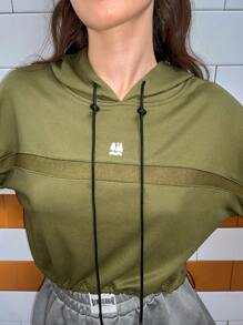 In My Nature Graphic Print Drawstring Hooded Outdoor Crop Sweatshirt - Army Green - View 7