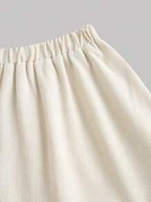 ROMWE Fairycore Falda con bordado floral con encaje en contraste bajo con fruncido - Beis - Ver 3