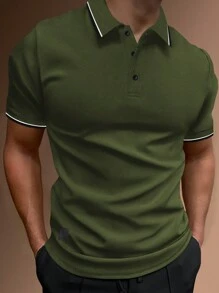 Manfinity Homme Hombres Camisa polo ribete en contraste