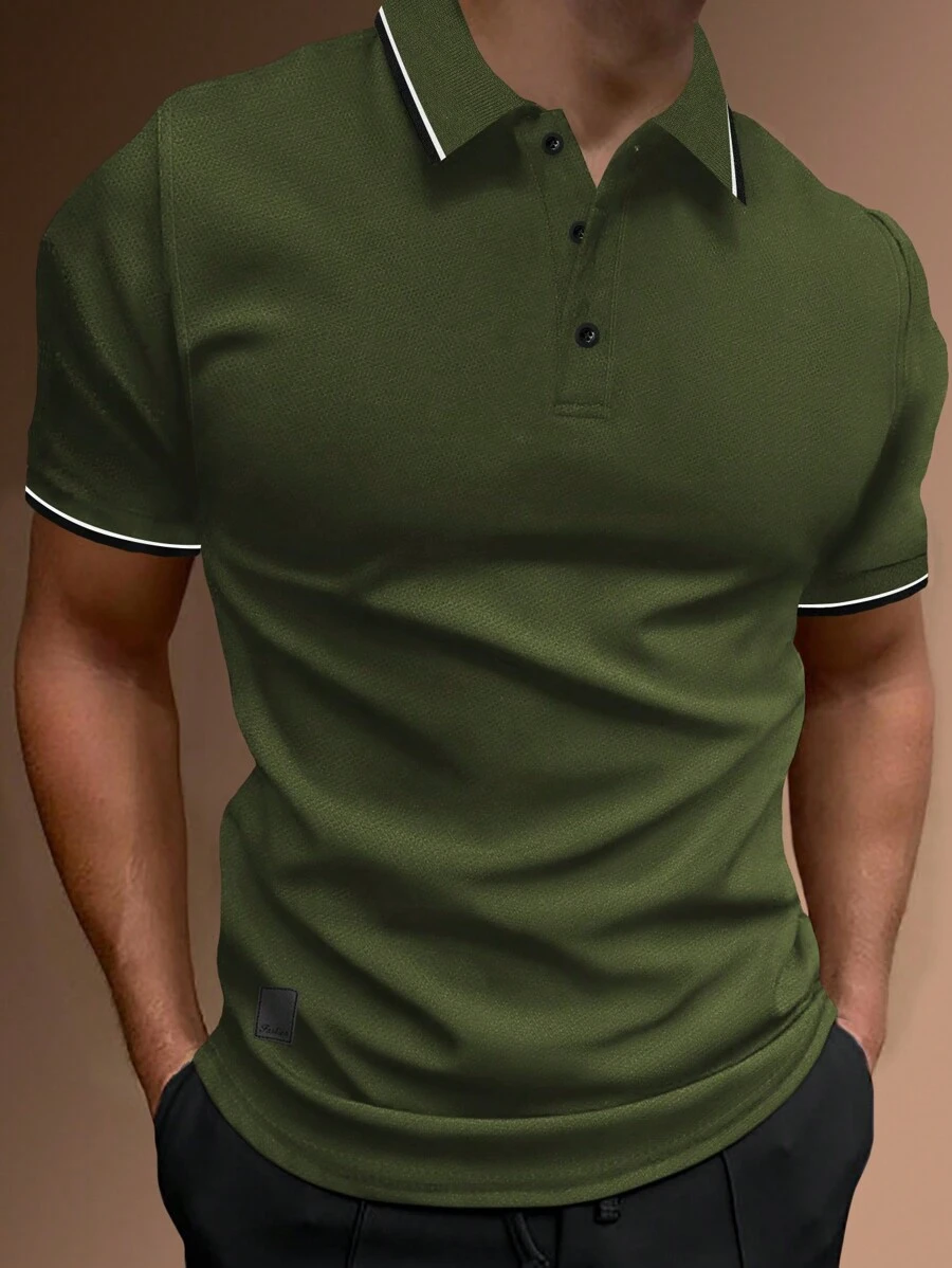 Manfinity Homme Hombres Camisa polo ribete en contraste