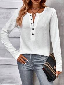 SHEIN LUNE 半排扣華夫格編織T恤