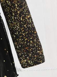 SHEIN Young Girl Ruffle Trim Bodysuit & Star Mesh Overlay Skirt