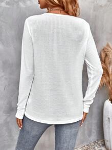 SHEIN LUNE 半排扣華夫格編織T恤