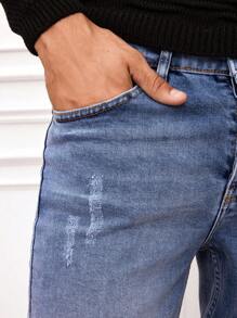 RueChic Men Ripped Straight Leg Jeans - Light Wash - View 4