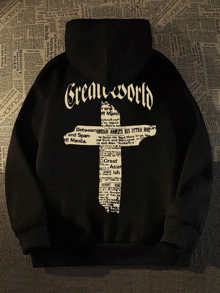 Manfinity Dauomo Nam Vượt qua Và Đồ họa Chữ cái Hoodie - màu đen - Xem 1