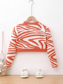 SHEIN Áo len Con gái Nút phía trước Sọc ngựa vằn Giải trí - Nhiều màu - Xem 2