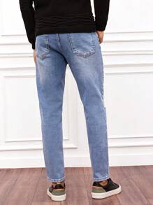 RueChic Men Ripped Straight Leg Jeans - Light Wash - View 2