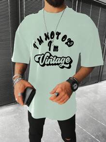 Manfinity Homme Men Plus Slogan Graphic Tee - Mint Green - View 5