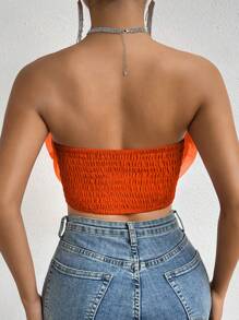 Chiquease 花朵裝飾短款抹胸上衣 - 橘色 - 查看 2