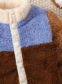 SHEIN 男小童撞色前紐扣毛絨夾克 - 彩色 - 查看 4