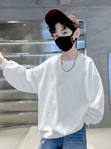 Tween Boy Bear & Letter Graphic Drop Shoulder Sweatshirt - White - View 4