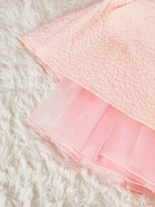 SHEIN Váy Bé Gái Dây kéo Nơ sau màu trơn - Màu Hồng  San hô - Xem 6