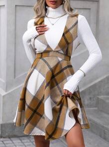 SHEIN LUNE Plaid Print Overall Dress Without Sweater - Multicolor - View 6