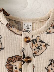 SHEIN Baby Boy Lion Print Half Button Tank Romper