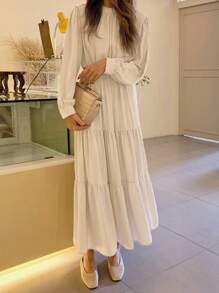 DAZY 素色荷葉邊洋裝 - 卡其色 - 查看 1