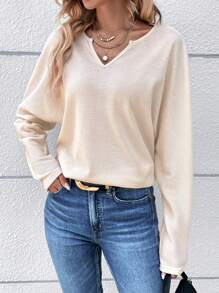 SHEIN Frenchy Notched Neck Batwing Sleeve Tee - Apricot - View 1