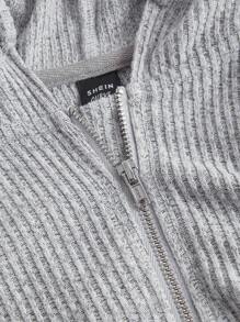 SHEIN MOD 加大码拉链抽绳卫衣 - 淺灰色 - 查看 3