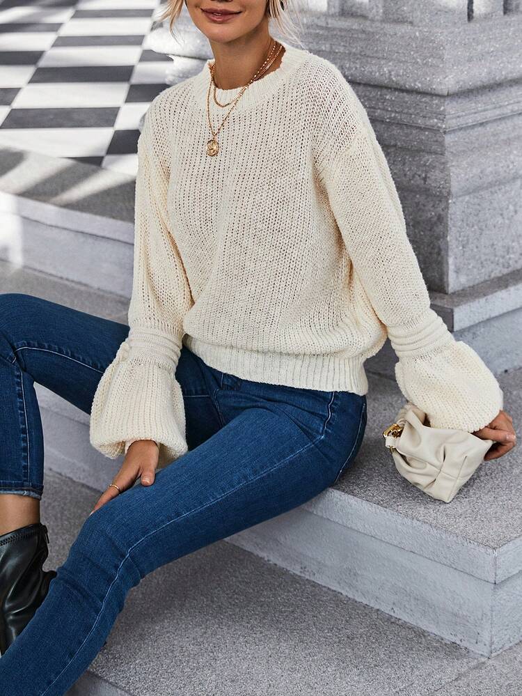 Solid Drop Shoulder Knit Pullover Fall Winter Sweater