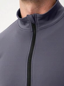 Gym Rark Men Aqua Blue Zip Up Slant Pocket Sports Jacket,Summer Athletic Jogging Workout Tops,Grey Hiking Outfit Active Wear Clothes For Men Jogging Suits - Grey - View 3