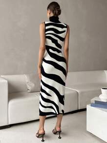 Firerie Two Tone Turtleneck Sweater Dress - Black and White - View 2