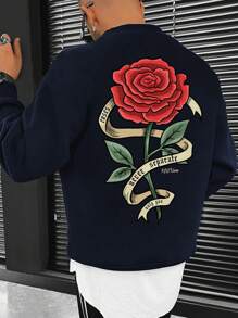Manfinity Homme Lỏng lẻo phù hợp Nam Hoa In Thả vai Áo nỉ - Xanh đậm - Xem 2