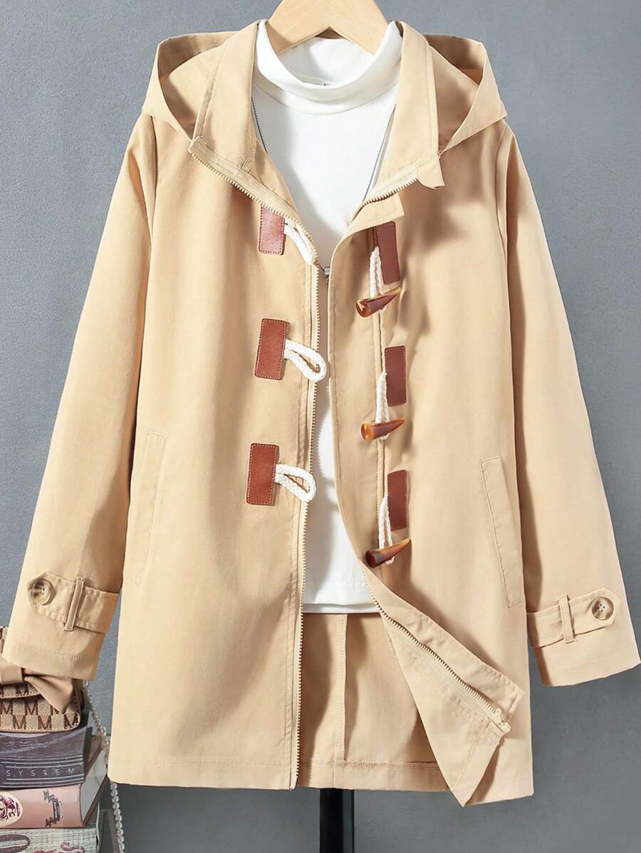 Tween Boy 1pc Duffle Button Hooded Trench Coat