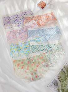 7 piezas Calzoncillos con estampado floral ribete con encaje - Multicolor - Ver 1