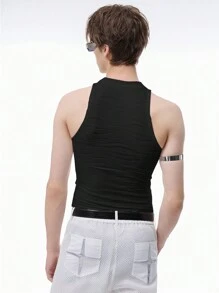 Men Solid Tank Top - Black - View 2