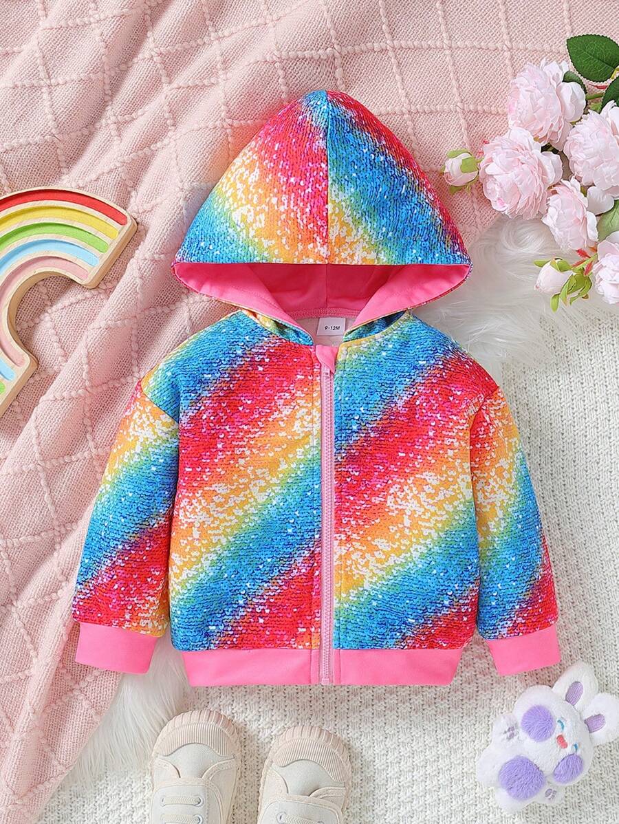 Baby Mädchen Jacke mit Farbverlauf, Reißverschluss, Kapuze, - Verschiedenfarbig - Übersicht 1