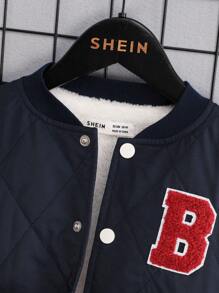 SHEIN Young Boy Letter Patched Striped Trim Drop Shoulder Thermal Varsity Jacket - Multicolor - View 5