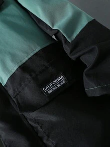 Tween Boy 1pc Two Tone Letter Patched Detail Flap Pocket Hooded Coat - Army Green - View 5