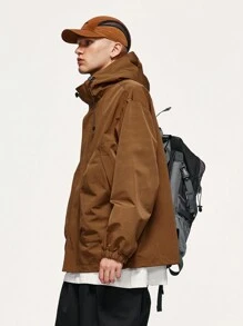 Nam 1 Miếng Dây kéo Dây rút áo có mũ Áo khoác - màu nâu - Xem 4