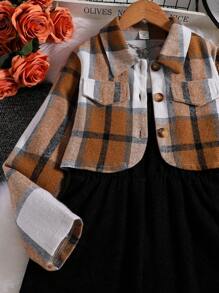 SHEIN Tween Girl Plaid Print Button Front Blouse & Cami Jumpsuit - Multicolor - View 4