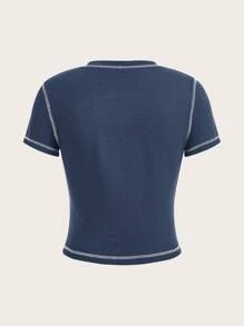 SHEIN EZwear Camiseta con estampado de letra con puntada