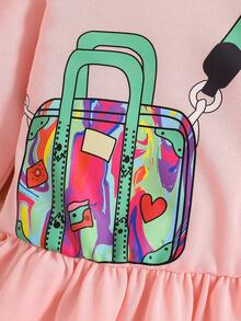 Bebé niña Vestido con estampado de bolso bajo con fruncido - Rosa - Ver 3