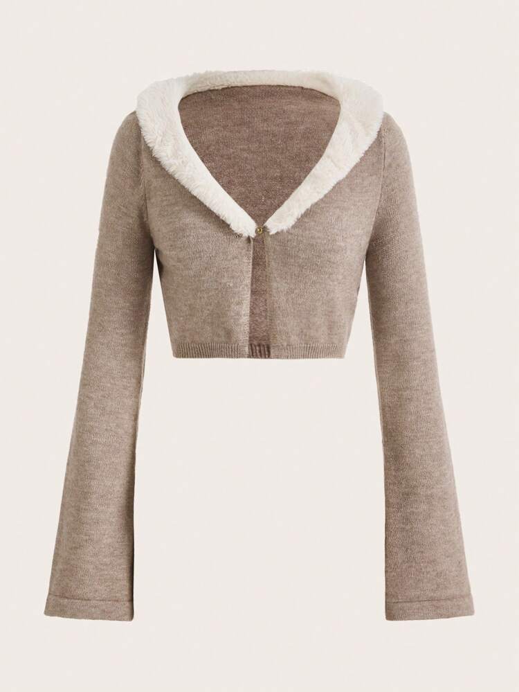Hippie Borg Collar Flare Sleeve Crop Cardigan