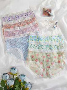 7 piezas Calzoncillos con estampado floral ribete con encaje - Multicolor - Ver 3
