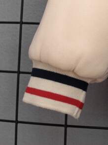 SHEIN Young Boy Letter Patched Striped Trim Drop Shoulder Thermal Varsity Jacket - Multicolor - View 3