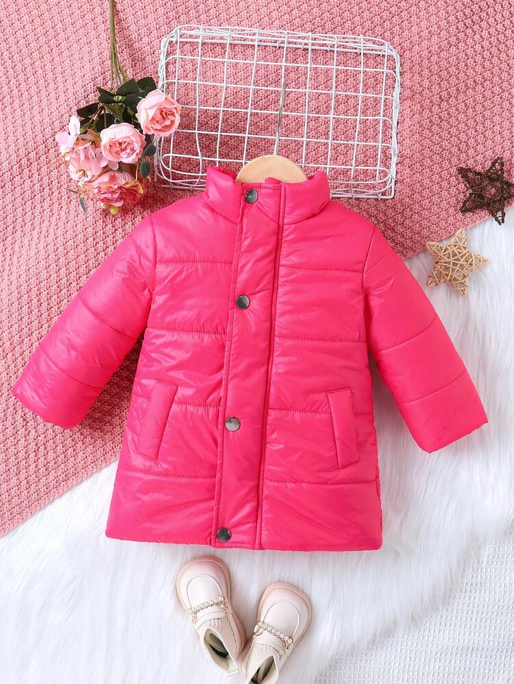 Baby Girl Solid Button Front Padded Coat