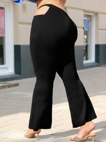 SHEIN SXY Plus Cut Out Waist Flare Leg Pants - Black - View 3