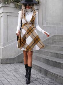 SHEIN LUNE Plaid Print Overall Dress Without Sweater - Multicolor - View 3