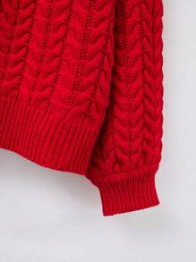 SHEIN Áo khoác cardigan trễ vai cho bé gái tuổi teen - Đỏ - Xem 3