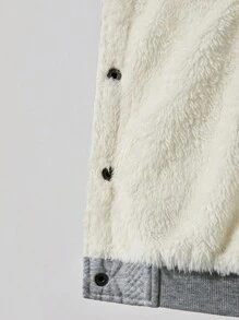 SHEIN Young Boy Letter Embroidery Drop Shoulder Thermal Bomber Jacket - Grey - View 4