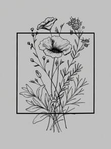 SHEIN EZwear Sudadera con cordón y estampado floral de talla grande - Gris - Ver 5