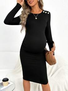 SHEIN Umstandsmode Figurbetontes Kleid mit Knopf Detail,