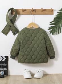 SHEIN 男嬰前紐扣絎縫外套&圍巾 - 軍綠色 - 查看 2